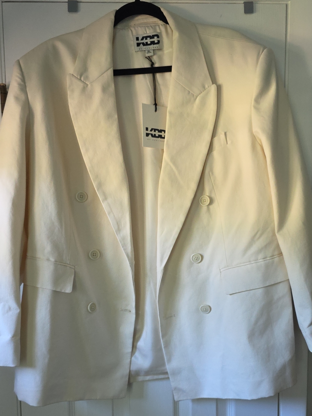 KBB BY KAHLANA Double-Breasted Cream Blazer Jacket SZ XL